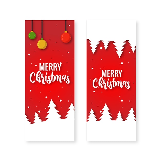 Download Merry christmas banner vertical with red background Vector ...
