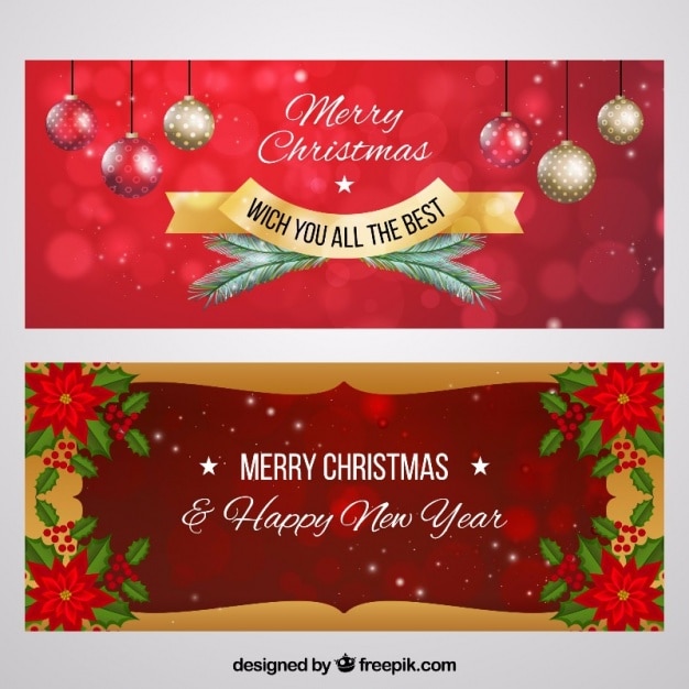 Free Vector | Merry christmas banners with decorative balls