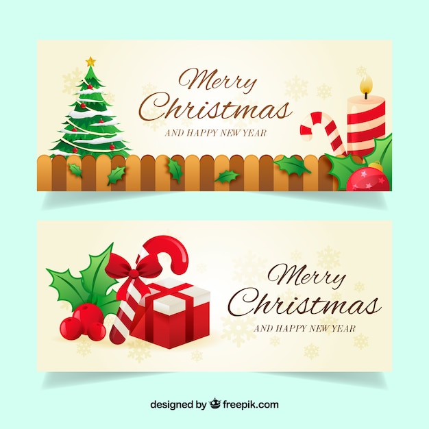 Free Vector | Merry christmas banners with elements