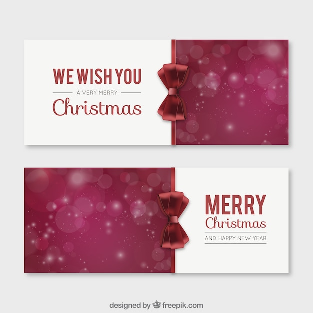 Free Vector | Merry christmas banners with a red bow