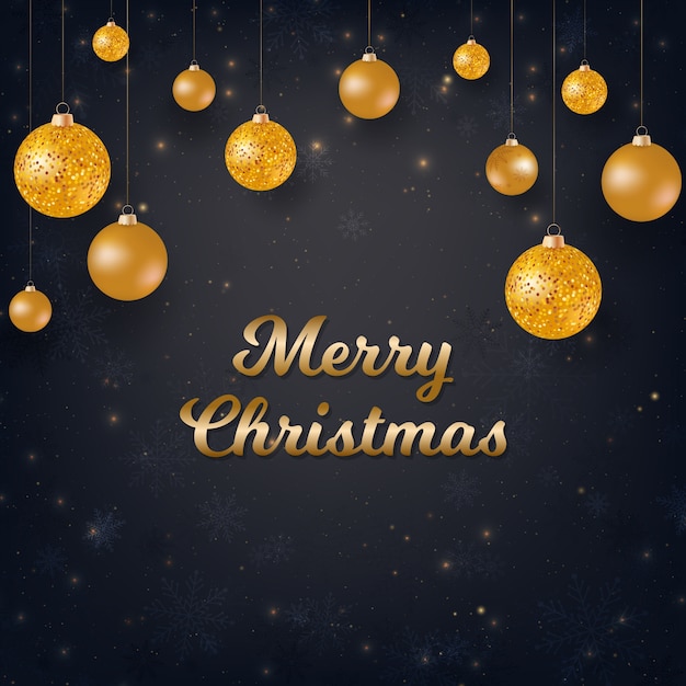 Premium Vector | Merry christmas black background with gold christmas balls