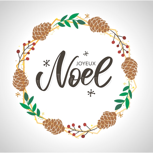 Premium Vector Merry Christmas Card Template With Greetings In French Language Joyeux Noel