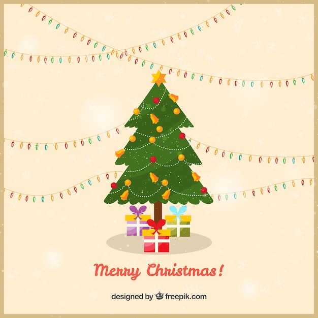 Merry christmas card with a christmas\
tree