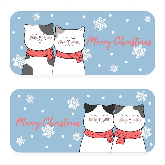 Premium Vector Merry Christmas Card With Cute Cat