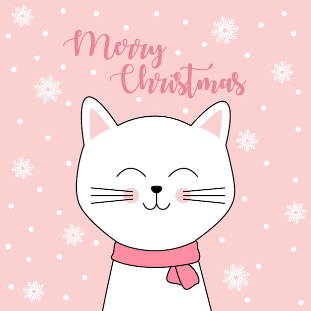 Premium Vector | Merry christmas card with cute cat