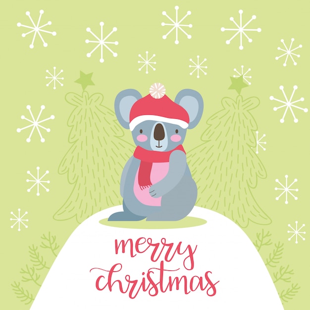 Premium Vector | Merry christmas card with cute koala.