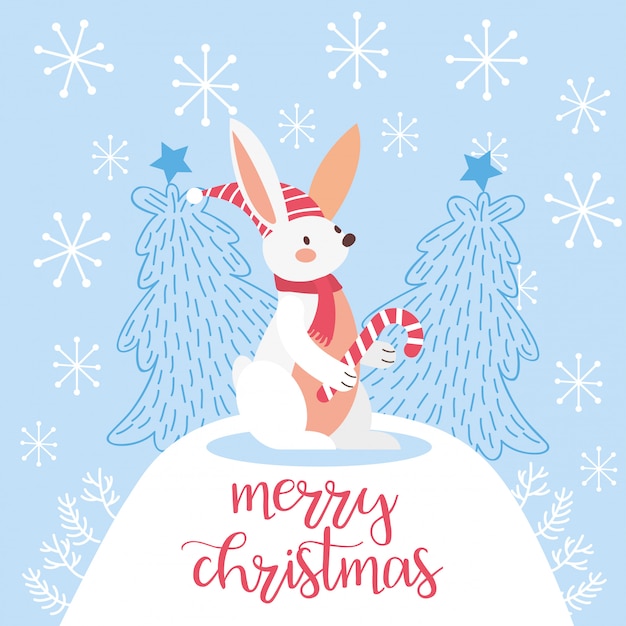 Premium Vector | Merry christmas card with cute rabbit.