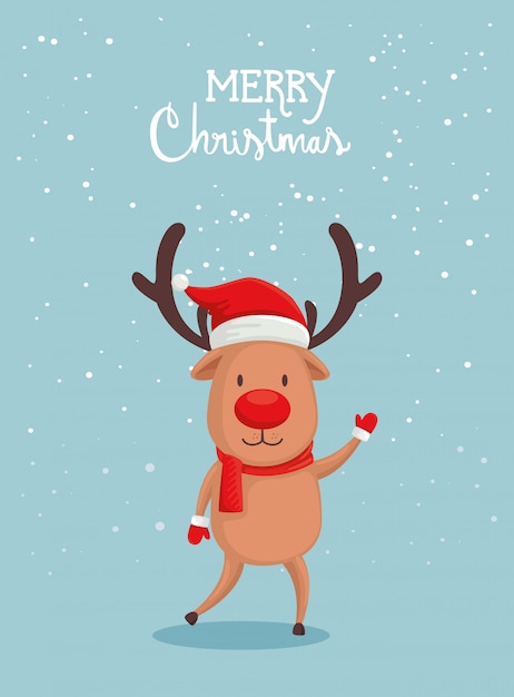Download Free Vector | Merry christmas card with cute reindeer