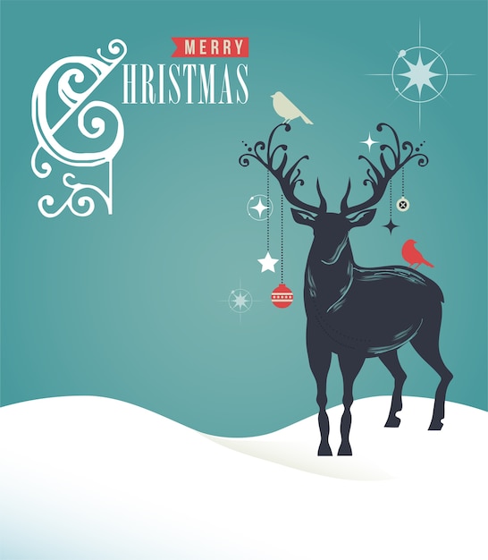 Premium Vector | Merry christmas card with deer outline on a blue ...