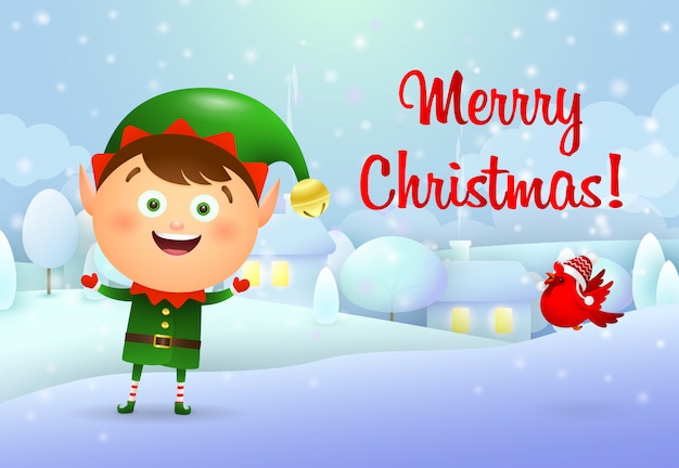 Free Vector | Merry christmas card with elf