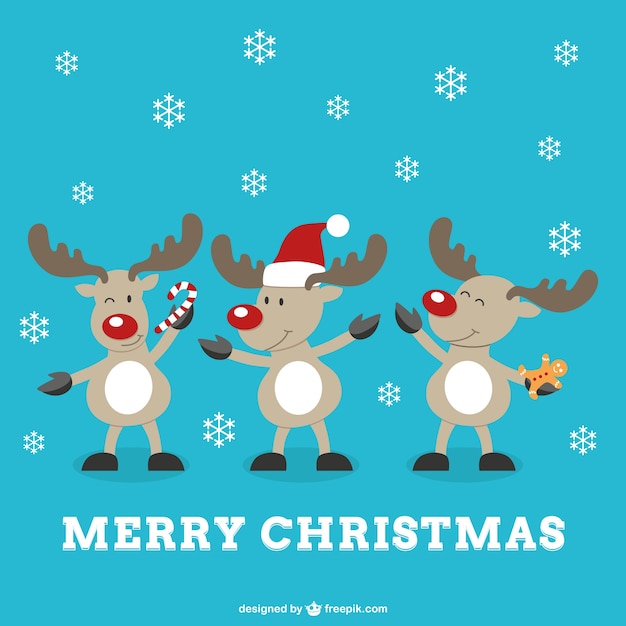 Merry Christmas card with reindeers Vector Free Download