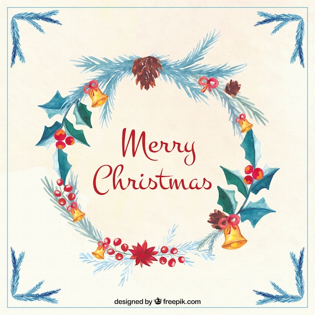 Free Vector | Merry christmas card with watercolor pretty floral wreath