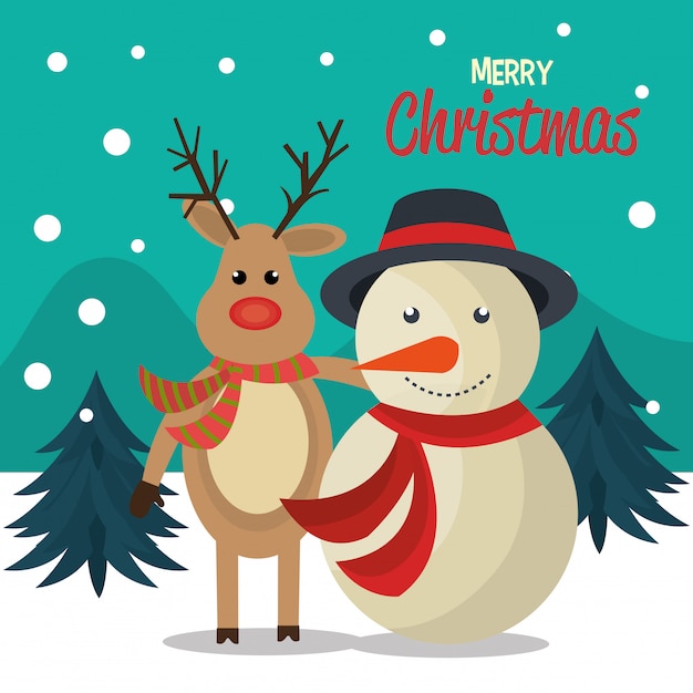 Free Vector | Merry christmas cartoon greeting card design