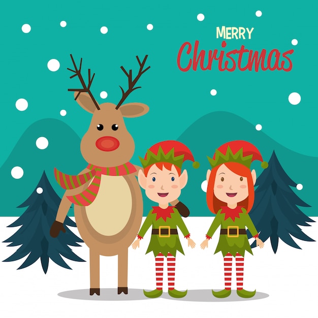 Free Vector Merry Christmas Cartoon Greeting Card Design