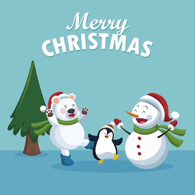 Premium Vector | Merry christmas cartoon