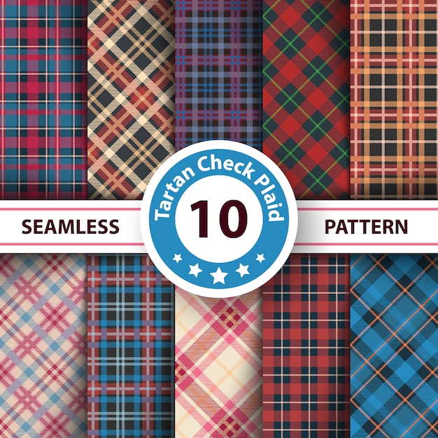 Merry christmas check plaid seamless patterns. Premium Vector