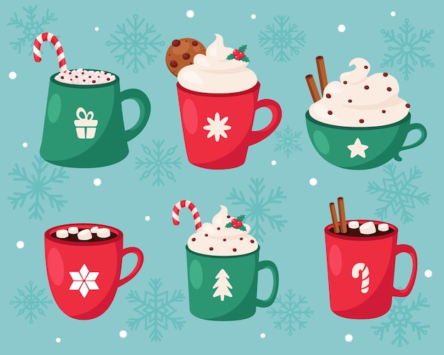 Premium Vector | Merry christmas. christmas hot drinks collection.