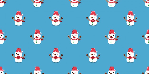 メリークリスマスかわいいキャラクター雪だるまのシームレスなパターン背景 プレミアムベクター