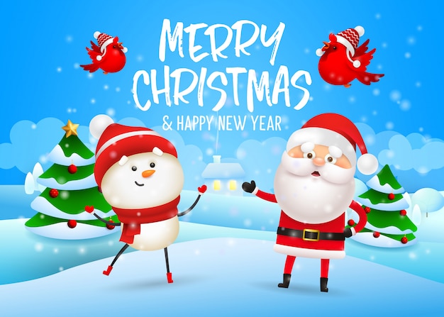 Free Vector | Merry christmas design with snowman and santa claus