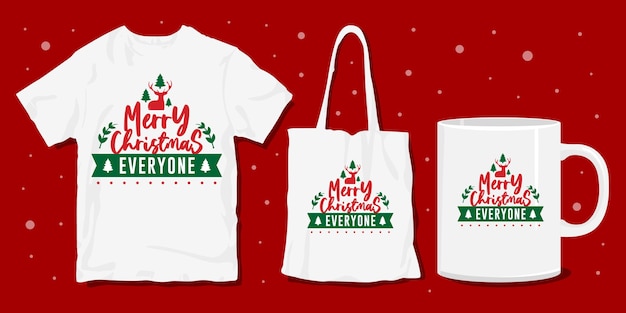 Premium Vector Merry Christmas Everyone Christmas Typography Lettering T Shirt Merchandise Design