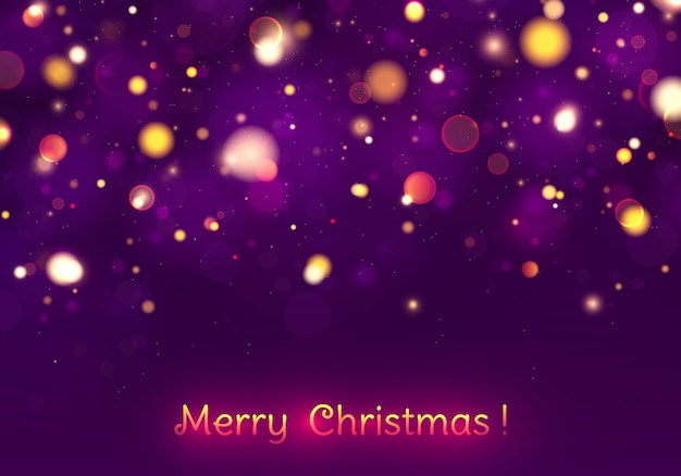 Premium Vector | Merry christmas festive purple and golden lights bokeh.