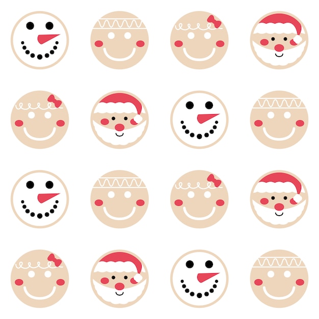 Merry christmas gingerbread pattern background set Premium Vector