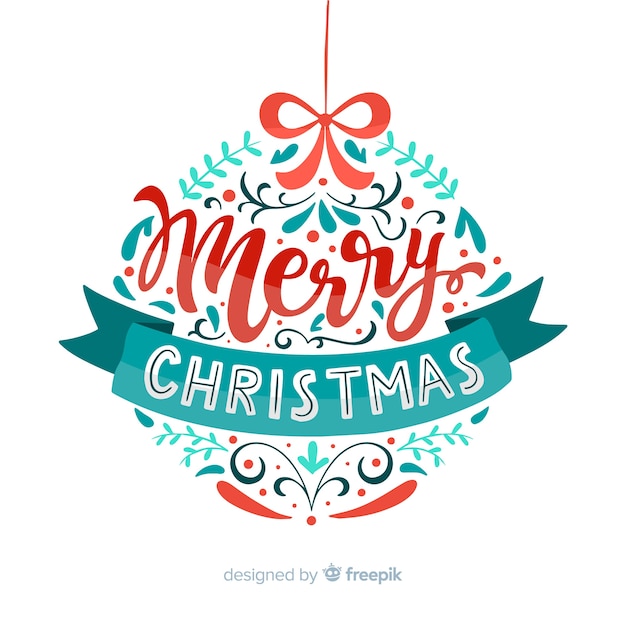 Merry Christmas globe lettering Free Vector - Merry Christmas wishes in a bauble