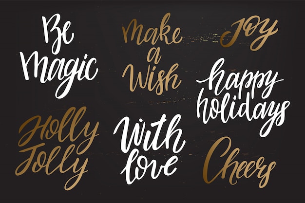 Premium Vector | Merry christmas gold lettering collection