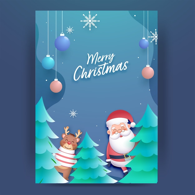 メリークリスマスグリーティングカードまたはテンプレートデザイン プレミアムベクター