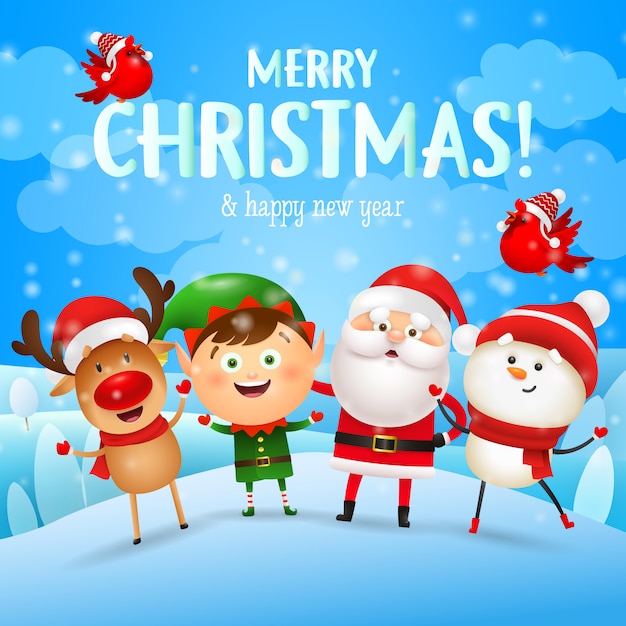 Free Vector | Merry christmas greeting card with christmas characters