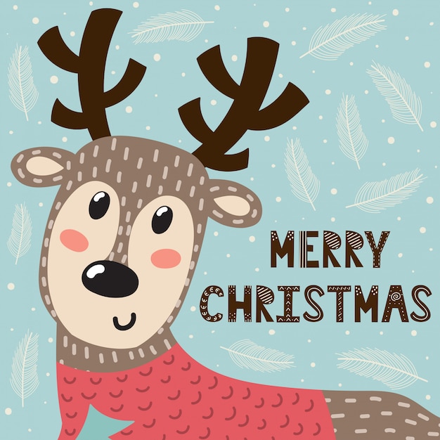 Premium Vector | Merry christmas greeting card with a cute deer.