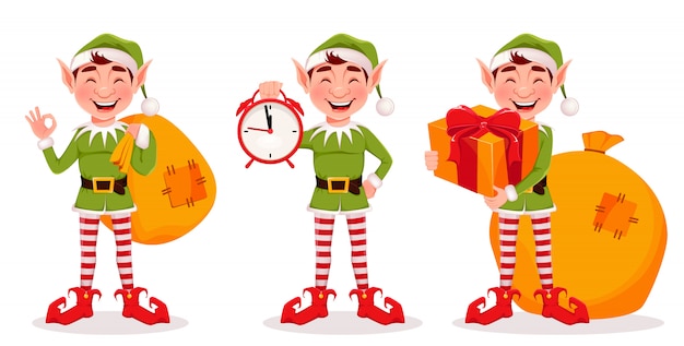 Premium Vector | Merry christmas greeting card with funny elf