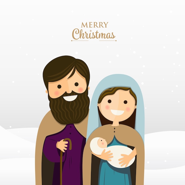 Download Merry christmas greeting with holy family | Premium Vector