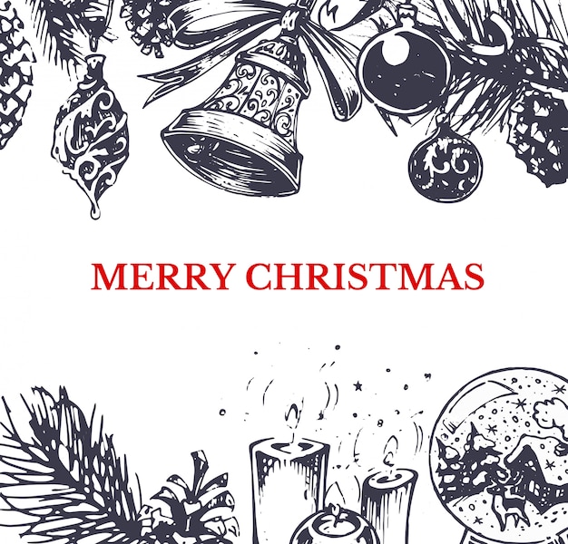 Premium Vector | Merry christmas, hand drawn style greeting card