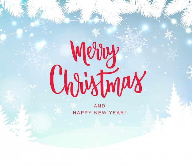 Premium Vector | Merry christmas hand lettering on blur background with ...