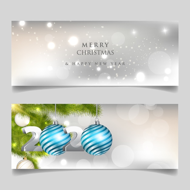 Merry christmas and happy new year, 2020 banner Vector | Premium Download