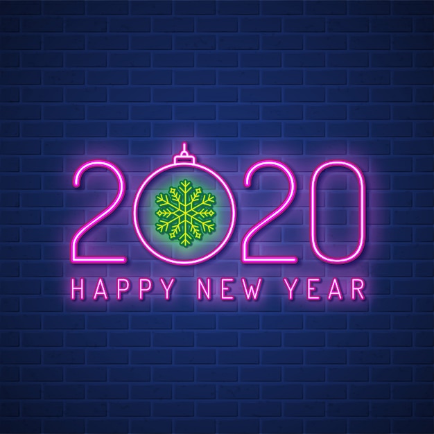 Merry christmas and happy new year 2020 neon banner template Vector | Premium Download
