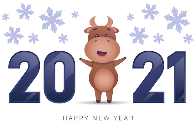 Premium Vector Merry Christmas And Happy New Year 21 Greeting Card With Bull
