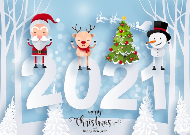 Auguri di buon natale e felice anno nuovo 2021 con personaggi felici