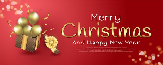 Merry Christmas Happy New Year 2022 Banner Images Premium Vector | Merry Christmas And Happy New Year 2022 Banner With Gift  Boxes And Balloons