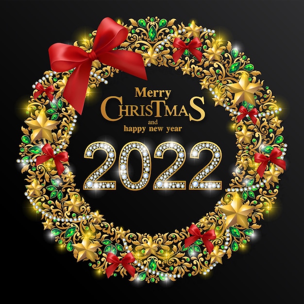 Premium Vector | Merry Christmas And Happy New Year 2022 With Gold ...