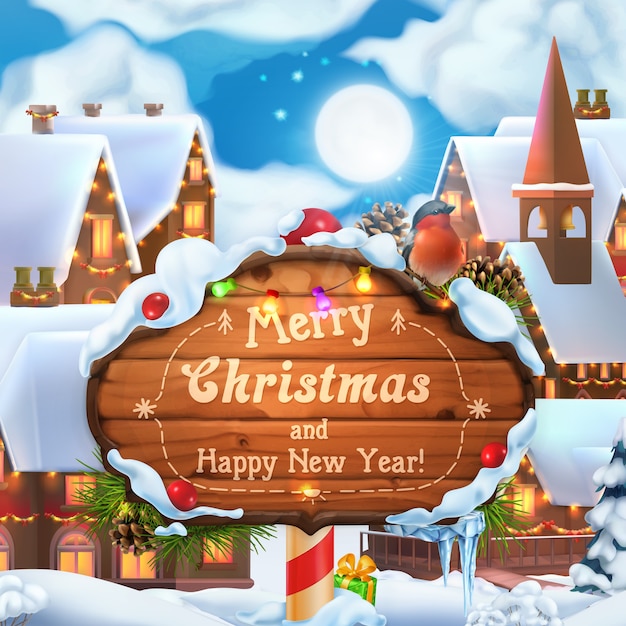 Download Premium Vector Merry Christmas And Happy New Year Background Christmas Village PSD Mockup Templates