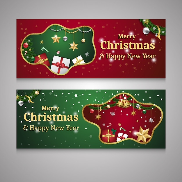 Premium Vector | Merry christmas and happy new year banner set