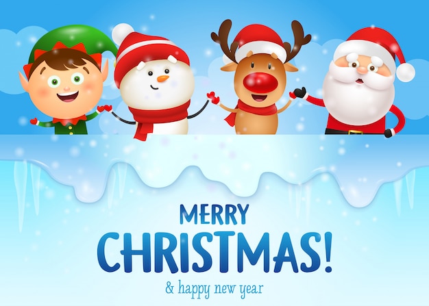 Free Vector Merry Christmas And Happy New Year Banner With Funny Characters