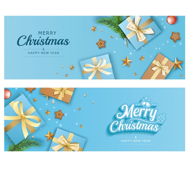 Premium Vector | Merry christmas and happy new year greeting banner ...