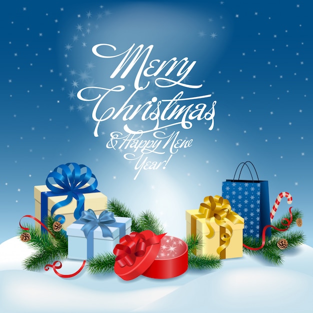 Free Vector | Merry christmas and happy new year greeting card vector ...