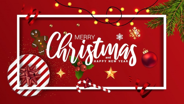 Merry christmas and happy new year greeting card | Premium Vector