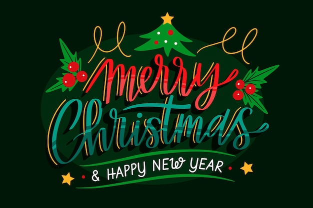 Free Vector | Merry christmas and a happy new year lettering background