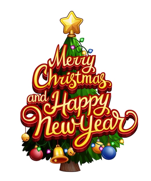 Premium Vector | Merry christmas and happy new year text on christmas tree