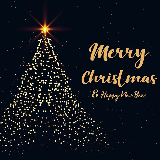 Buon Natale Happy New Year.Premium Vector Merry Christmas And Happy New Year With Christmas Tree With Golden Shining Stars